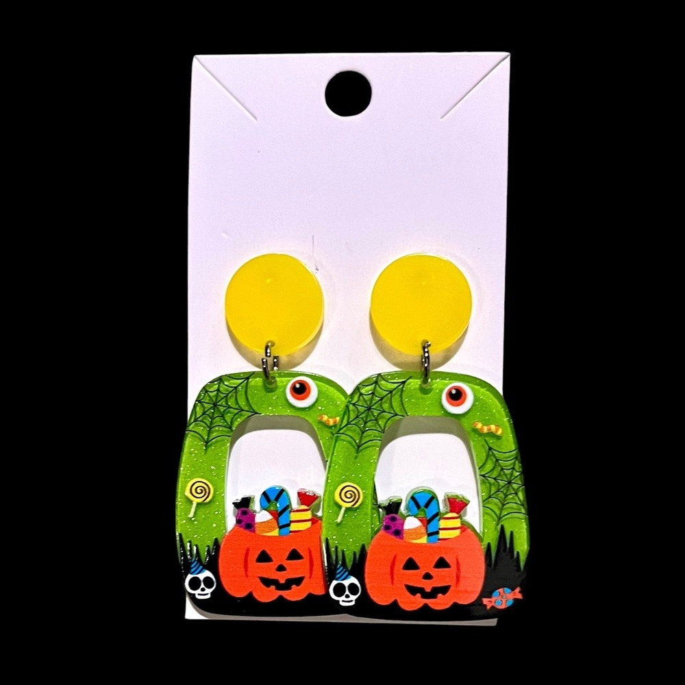Halloween Pumpkin and Spiderweb Earrings New